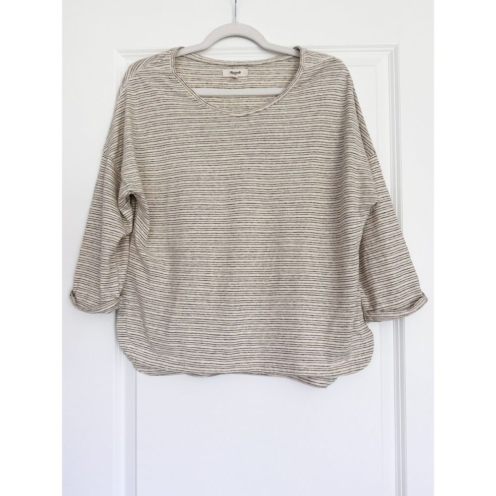 Madewell Hemp Cotton Striped Top Womens S Oversized Boxy 3/4 Sleeve Coastal